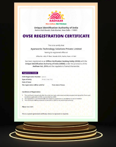 OVSE Certificate issued by UIDAI